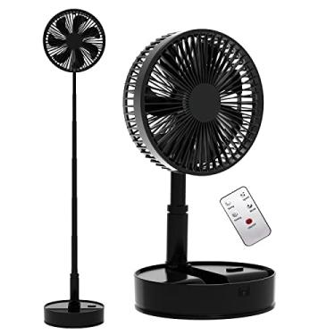Imagem de UN UNITEDTIME Ventilador dobrável dobrável com controle remoto, ventilador de pedestal alimentado por bateria recarregável de 7200 mAh para acampamento, 4 velocidades, temporizador, mesa portátil para