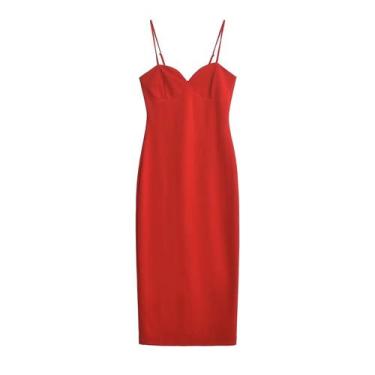 Imagem de Vestido Midi Feminino Vermelho - Zíper Fino, Elegante e Sexy para Fest