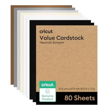 Imagem de Cricut Papel cartolina Value, amostras neutras – 80 folhas (21,6 cm x 28 cm) – Compatível com máquinas Joy Xtra, Explore, & Maker – Tamanho carta