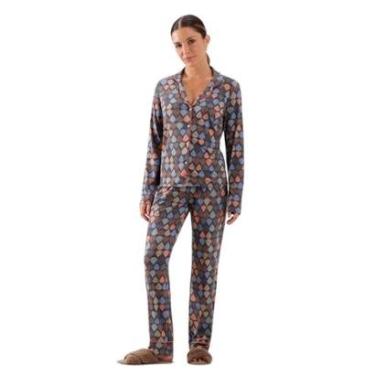 Imagem de Pijama Longo Lunender Estampado Gotas Cinza Tam. GG-Feminino