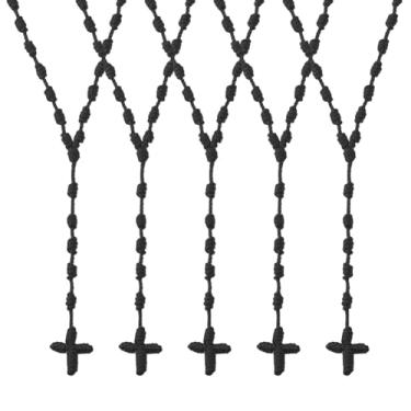 Imagem de DICOSMETIC Colar com nó feito à mão, 5 unidades, rosário com nó de 29,13 polegadas/74 cm, rosário, cordão de nylon, cruz, nylon, rosário, pacote para presente de Páscoa, Nylon, Sem Pedra Preciosa