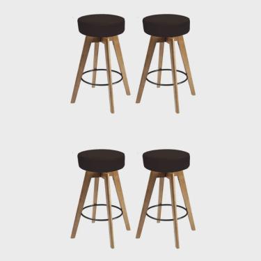 Imagem de Kit 04 Banqueta Alta Redonda Giratória Elsa Madeira Balcão Bistrô Cozinha Sintético Marrom - Ahz Móveis
