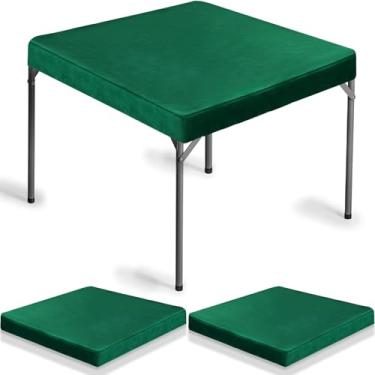 Imagem de Frienda Pacote com 2 toalhas de mesa de jogo de feltro 86 x 86 cm, toalha de mesa dobrável para mesa de cartas para jogos de pôquer Mahjong (verde escuro)