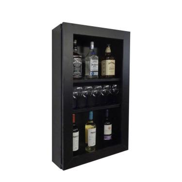 Imagem de Bar Adega Peq Para Vinhos E Bebidas Cristaleira Suspenso De Parede Para Sala Estar Ou Jantar Preto