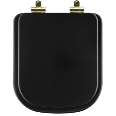 Imagem de Assento Sanitário Poliéster Soft Close Quadra Preto Fosco Para Vaso Deca Com Ferragem Dourada