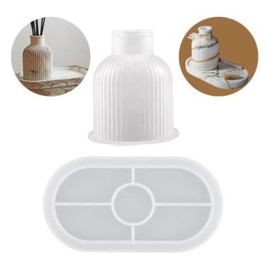 Imagem de Kit Molde Silicone Vaso E Bandeja Oval Cimento Gesso - Ronzan