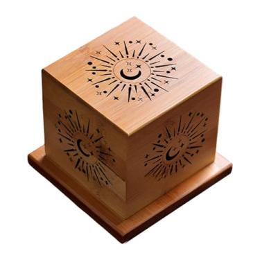 Imagem de XLWLLNJ Caixa de queimador de incenso de madeira comprimido de mesa de incenso de caixa de incenso para presentes de inauguração de casa, Padrão Da Lua Estrela