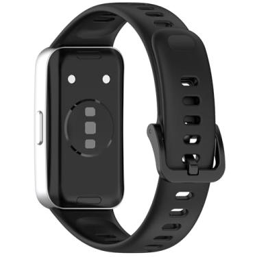 Imagem de LOKEKE Pulseira de substituição compatível com Huawei Band 10 – Pulseira de silicone de substituição compatível com Huawei Band 10/9/8, pinos de silicone (preto)