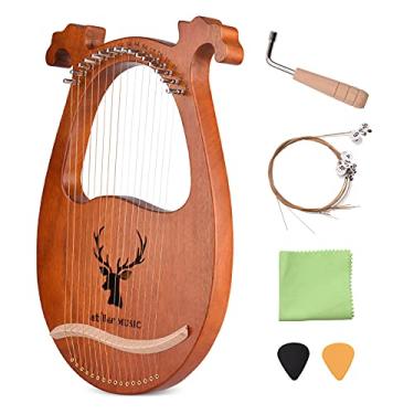 Imagem de 16 String Elk Pattern Wood Lyre Harp Com Martelo de Ajuste, Adequado para Iniciantes