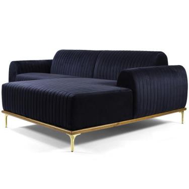 Imagem de Sofá Molino 3 Lugares 230cm Chaise Esquerdo Pés Gold Suede Azul Marinh