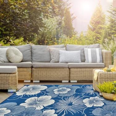 Imagem de DEK GHIBIS Tapete impermeável para ambientes externos 1,5 x 2,4 m, tapete de pátio reversível, tapete de palha de plástico para uso externo com estampa de flores, tapete para trailer, tapete externo