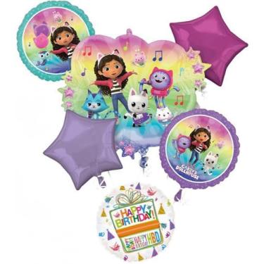Imagem de Gabby Birthday Party Supplies Cats and Dollhouse 6pc Balloon Bouquet Decorations