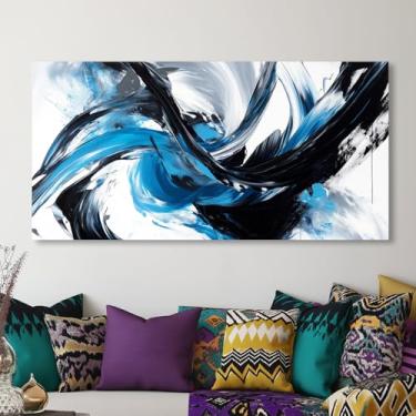 Imagem de GAFSING Arte de parede abstrata azul marinho para sala de estar escritório tinta preta impressões de pintura a óleo em tela moderna decoração de quarto de família (40,6 x 81,6 cm)