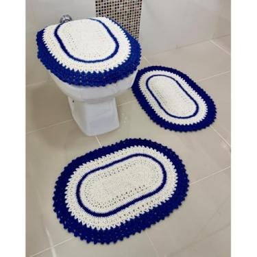 Imagem de Jogo De Banheiro Em Crochê 3 Peças Vezinho Artesanal (Azul Royal)