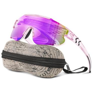 Imagem de Kegrimi Óculos de sol polarizados de beisebol infantil: óculos de sol esportivos para meninos meninas 3-12 jovens óculos de sol para ciclismo, corrida, Armação roxa transparente B7-Lente roxa, Large