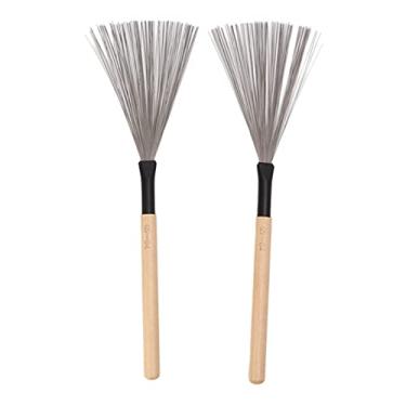 Imagem de 1 par de escovas de bateria Escova de baqueta de arame de aço com cabo de madeira confortável, escovas de percussão portáteis para jazz, rock, acústico e uso extensivo (Cor de madeira)