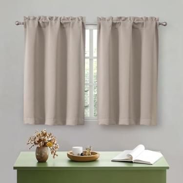 Imagem de OWENIE Cortinas de cozinha de pedra 91 cm de comprimento, pequenas cortinas blackout curtas com isolamento térmico, camada sobre a pia, bolso para varão, meia janela, para banheiro, quarto