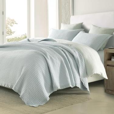Imagem de CozyQQ Colcha King de Algodão Cinza - Colcha King Size Luxuosa 100% Algodão Orgânico, Costurada, Cor Sólida, Leve, Refrescante, Respirável, Conjunto de Cama Macia para Todas as Estações com 2 Fronhas