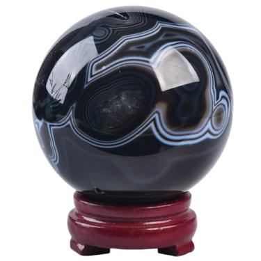 Imagem de JIC Gem Bola De Cristal Redonda Grande Ágata Ônix Preta 3,1-3,5" (80-90 Mm), Cristais Cura, Esfera Decorativa Com Suporte Madeira, Meditação, Bruxaria, Decoração Para Casa