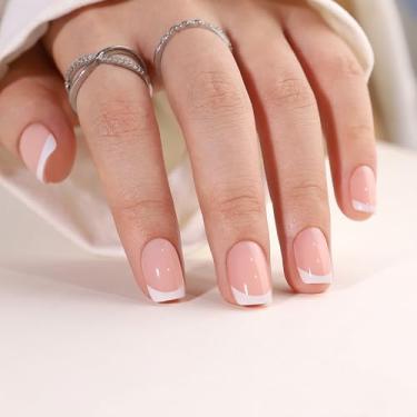 Imagem de RTKHFZE Unhas Postiças Com Ponta Francesa - Quadradas E Curtas, Gelatinosas, Naturais Cola, Cola Reutilizável Em 16 Tamanhos, Kit 32 Unidades Para Presente