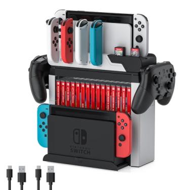 Imagem de MLIFEMFUL Armazenamento De Jogos Switch Com Carregador Controle Para Modelos Nintendo E Oled, Base Carregamento Carrega 6 Joy-Cons, Suporte Acessórios Mesa, Organizador Vale-Presente