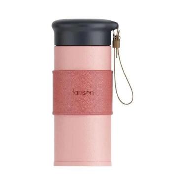 Imagem de Garrafa Térmica De Aço Inoxidável 330/450ml Com Textura De Couro Portá