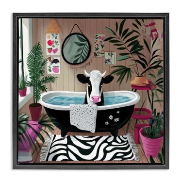 Imagem de Stupell Industries Cow in Modern Bathroom Space Black Framed Floater Canvas Wall Art Design por Annabelle Hall, 25 x 25