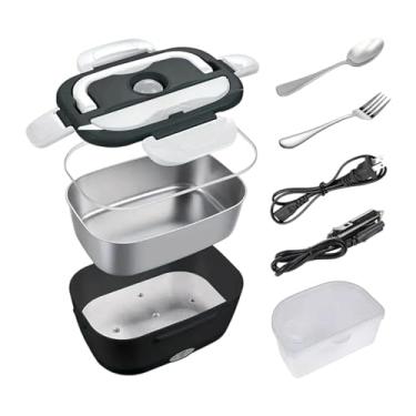 Imagem de WeiLaiKeQi Lancheira elétrica, recipiente para almoço, lancheira com aquecimento portátil, com alça, aquecedor de alimentos para escritório, viagens, caminhão, Preto Branco