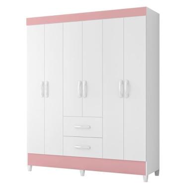 Imagem de Guarda Roupa Mobi 6 Portas E 2 Gavetas Flex Branco-rosa - Móveis Albatroz Branco-rosa