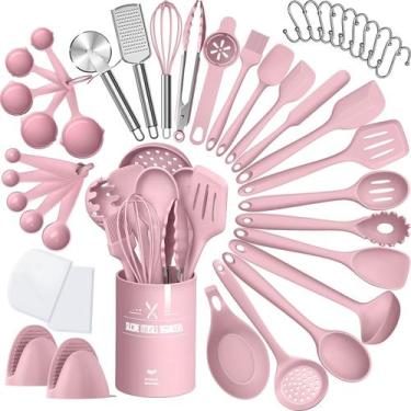 Imagem de Conjunto de utensílios de cozinha AIKKIL Silicone 43 unidades rosa res
