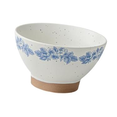 Imagem de IEUDNS Tigela de cerâmica azul e branca, leve, decorativa, multifuncional, para lanches, para servir macarrão, comida e sobremesa