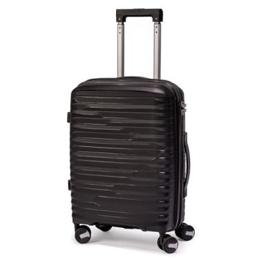 Imagem de Mala De Bordo Expansível 10Kg Polipropileno Medidas 55x35x25cm Padrão Anac Mala De Viagem Pequena De Mão 8 Rodas 360° Cadeado Integrado Zíper Antifurto Rígida Leve Carry-On (PRETO, Pequeno)