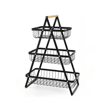 Imagem de Fruteira de Mesa Premium Aramado 2 ou 3 Andar 33 ou 47cm altura Cesta de Frutas(Três-Andares-Preto)