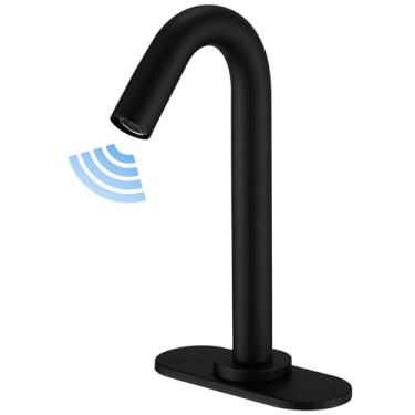 Imagem de BWE Torneira de pia de banheiro sem toque, torneira preta com sensor de movimento automático, torneira elétrica inteligente para pia comercial, com placa de cobertura de furo e caixa de controle