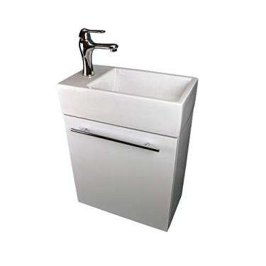Imagem de Pia de banheiro com barra de toalha, torneira e suporte de parede de drenagem, Small, White Cabinet Vanity Sink
