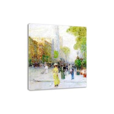 Imagem de Childe Hasam, famosa arte de parede, reproduções de pintura a óleo, cena de rua de Nova York, impressão em tela impressionista, decoração de parede de arte em tela para sala de estar 40 x 48 cm