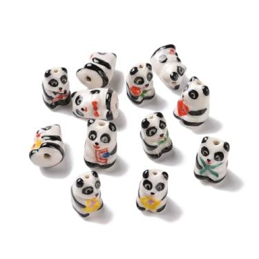 Imagem de Stiesy 20 peças de contas de porcelana panda 3D brancas feitas à mão contas de cerâmica espaçador para joias com tema animal, presentes DIY