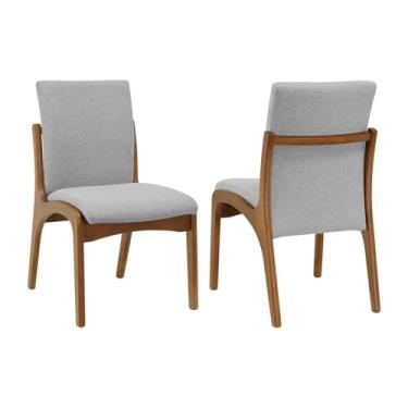 Imagem de Kit 2 Cadeiras Tulipa Assento e Encosto Estofado - Amêndoa - Assento Estof. Linho Cinza Mescla Impermeável