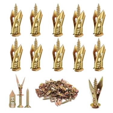 Imagem de TOOMYAUTO 66 peças de âncoras autoperfurantes com kit de parafusos, 33 peças de âncoras de parede de drywall de aço zincado de 1,2 x 3 cm + 33 parafusos (0,8 x 3 cm), sem furadeira e furos na parede