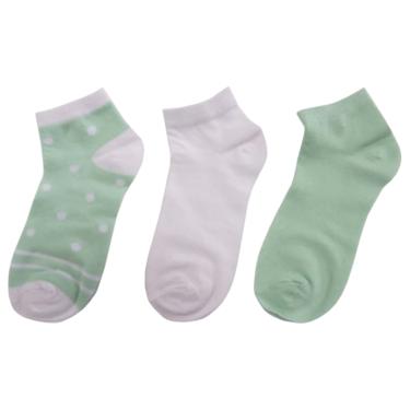 Imagem de Conjunto Meias Soquetes 3 Pares Estampada Verde e Branca Tamanho 34 ao 38 - Basic+