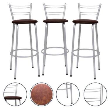 Imagem de Banquetas Cadeiras Bancos Alto 70cm 3 Unidades Premium Para Cozinha Ba
