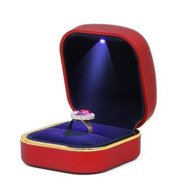 Imagem de LiebeWH Caixa de Anel Led de Engajamento do Casamento Com Veludo Leve e Requintado Caixa de Anel de Forro de Luxo para Proposta (Vermelho)