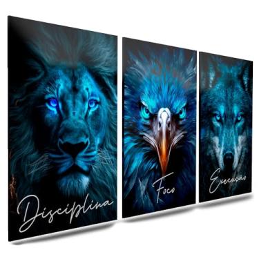 Imagem de Kit 3 Quadro Decorativo Sala Quarto Leão Águia Lobo Motivacional Disciplina Foco Execução (03)