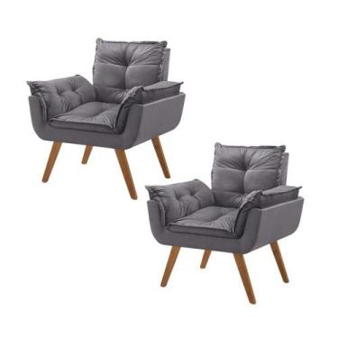 Imagem de Kit 2 Poltronas em Veludo Base Palito Quadrada Opalla Prime - House De