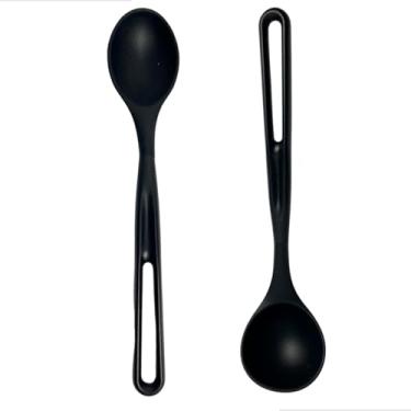 Imagem de Kit Com 2 Utensílios De Cozinha Em Silicone Preto Resistente ao Calor Conjunto Colher e Concha