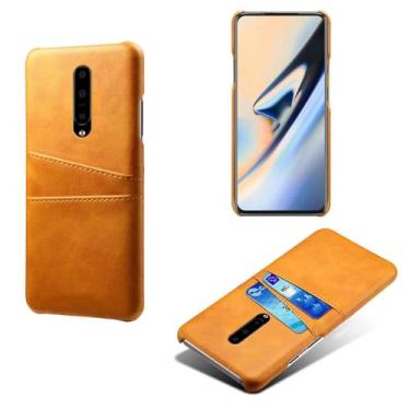 Imagem de Capas Compatível com Oneplus 7 PRO,Caso de couro PU-Tampa de telefone a prova de choque com 2 slots de cartão,Proteção anti-impressão digital e anti-gota-Yellow
