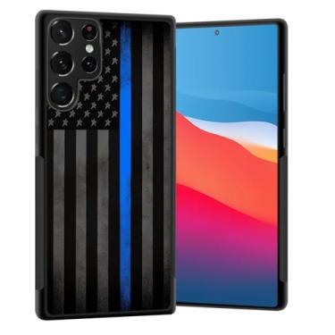 Imagem de Vobber Capa para Galaxy S25 Ultra, capa protetora fina com arquitetura antiarranhões TPU à prova de choque para Samsung Galaxy S25 Ultra 5G 6,9 polegadas 2025, linha azul fina bandeira americana
