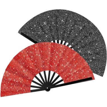 Imagem de XIUSHE 2 peças grande dobrável leque de rave de mão pano de nylon clássico dobrável leque de rave para kung fu chinês festival de casamento artesanato decoração de dança para lembrancinhas de festa