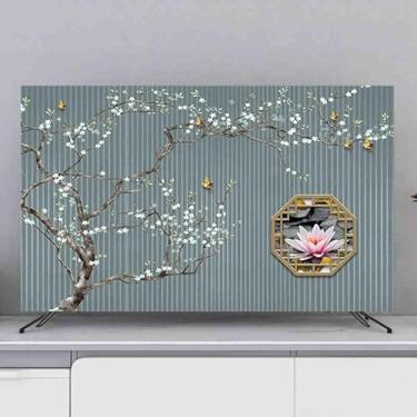 Imagem de Capa protetora de tela de TV à prova de poeira de pano de cobertura de TV de 32-80 polegadas capa à prova de poeira para televisão pintura colorida impressa pendurada tela curva decorativa