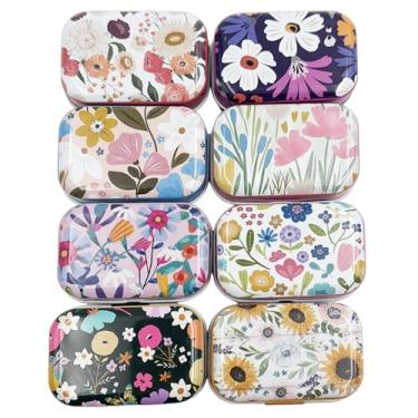 Imagem de werdecade 8 peças, mini bugigangas de estanho de flores, caixa de armazenamento, caixas decorativas, pequenas latas de metal com tampas articuladas, recipientes portáteis, kit de armazenamento pequeno